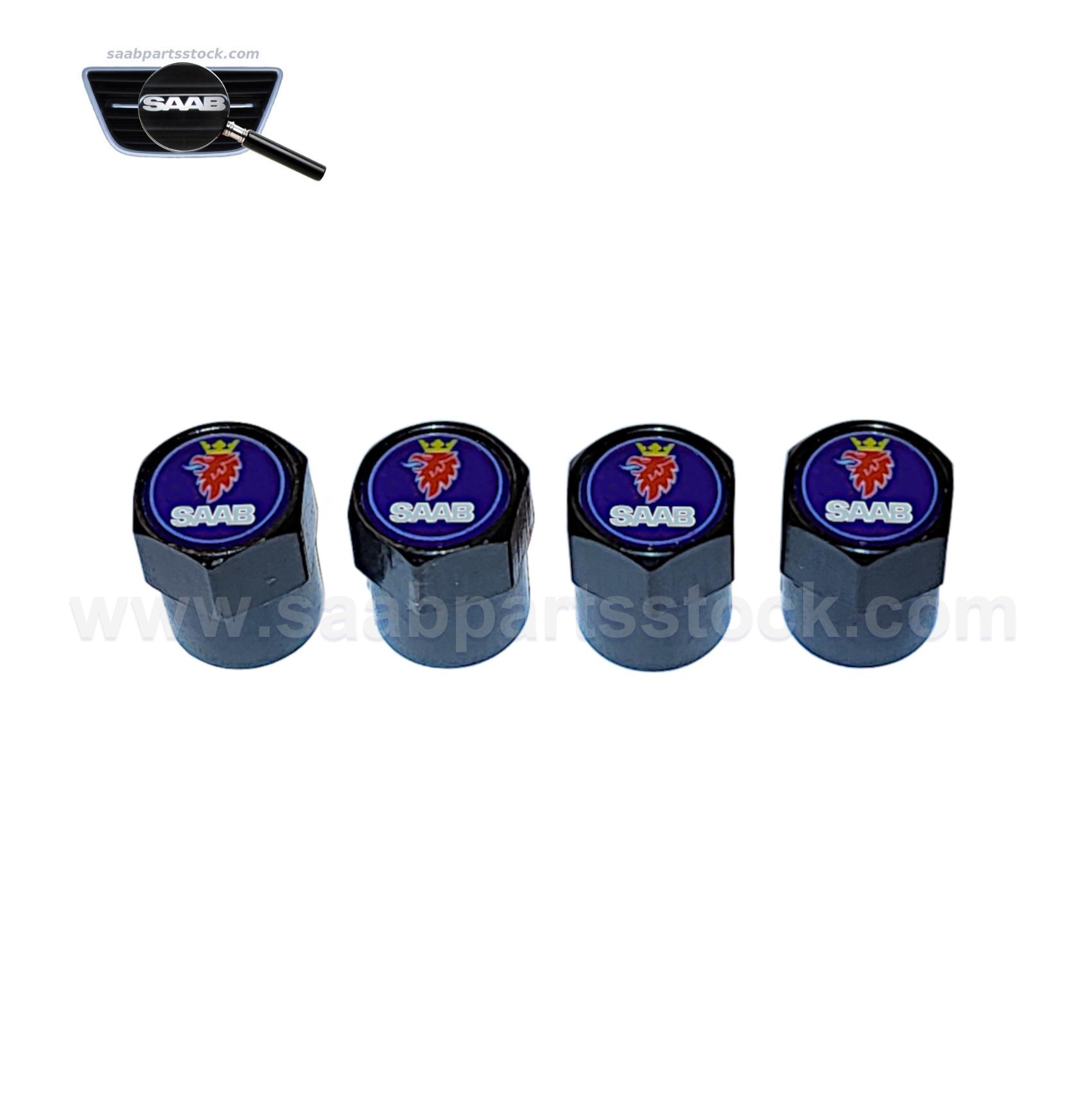 Set of Black Chrome Wheel Valve Caps with SAAB Logo