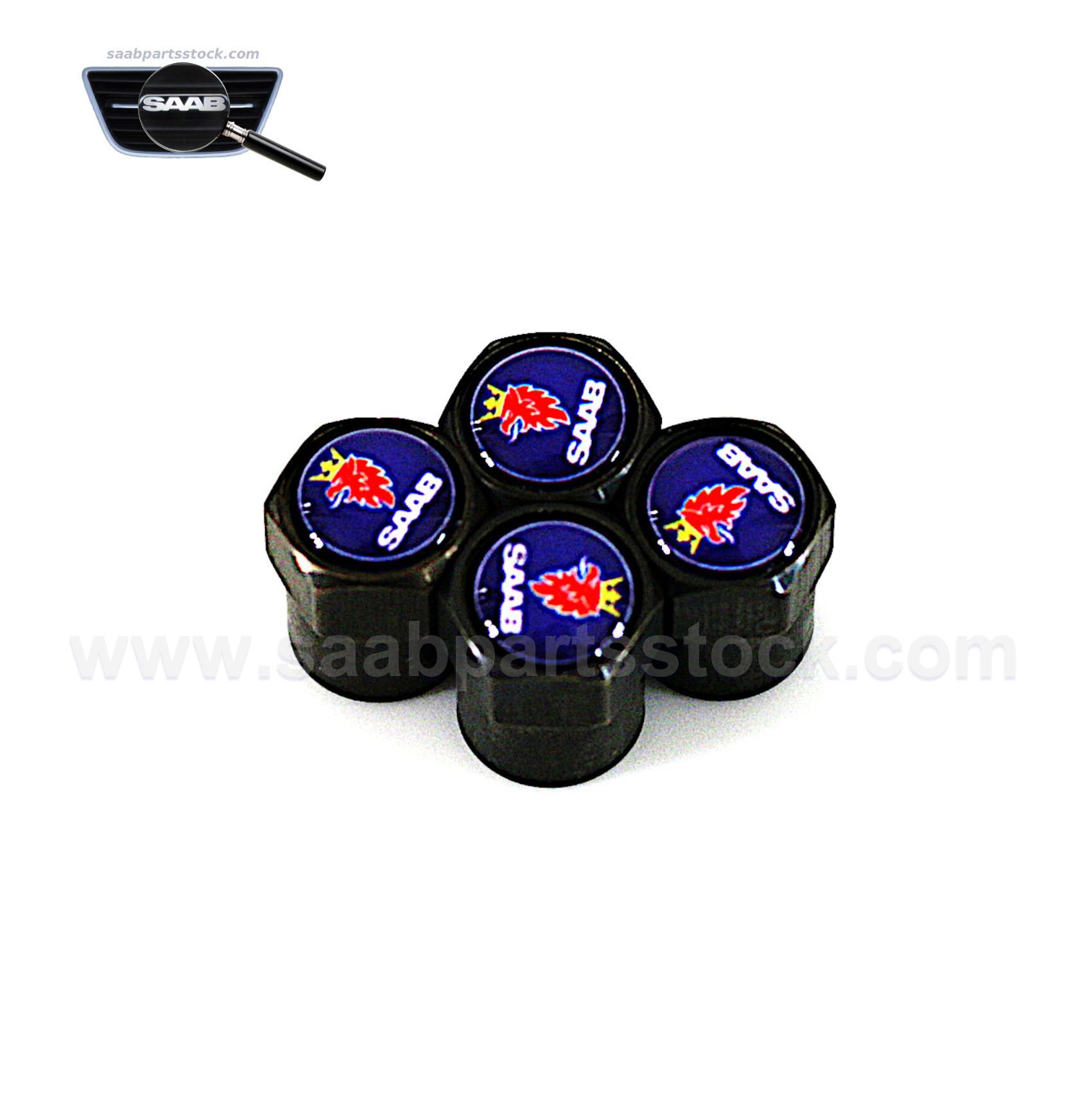 Set of Black Chrome Wheel Valve Caps with SAAB Logo